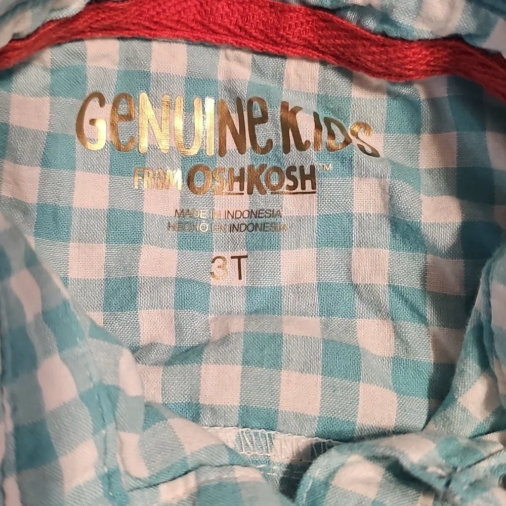 OshKosh Genuine Kids Blue Checkered Shirt and Orange Skirt Set